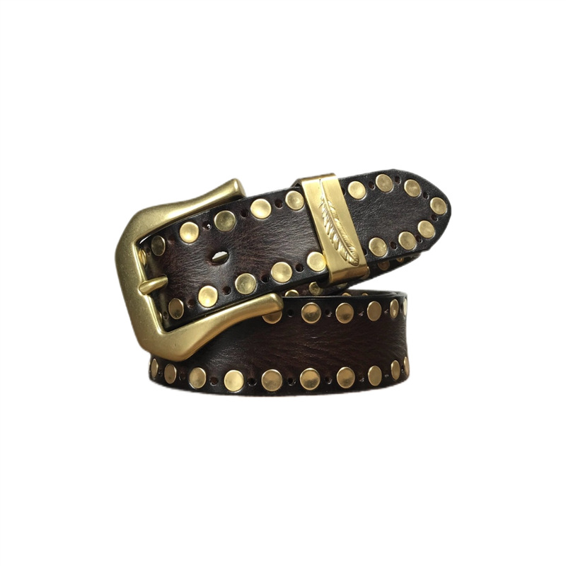 Copper Buckle Copper Rivet Punk Motorcycle Style Belt Men's Belt Pin Buckle