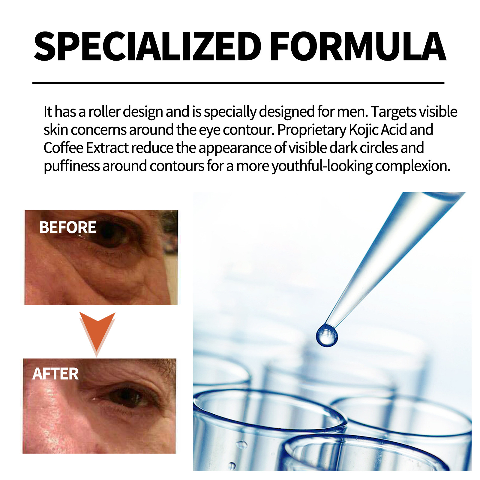 East Moon Men's Hydrating and Vitality Eye Roller Fades Fine Lines, Dark Circles, Eye Bags, Tightens and Lifts Around the Eyes