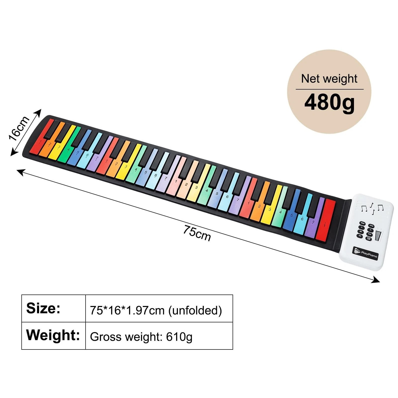49-Key Hand-Rolled Piano Rainbow Children's Beginner Thickened Colorful Silicone Portable Musical Instrument Folding Electronic Keyboard Wholesale