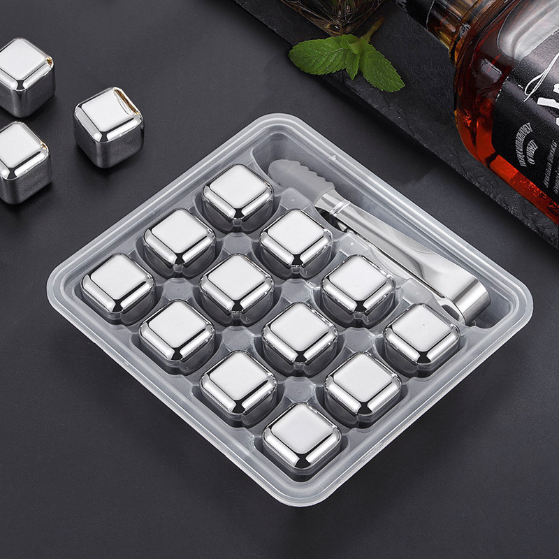 304 Stainless Steel Ice Cube Creative Whiskey Ice Particles Metal Quick-Frozen Ice Cube Square Ice Cube Set Gift Box