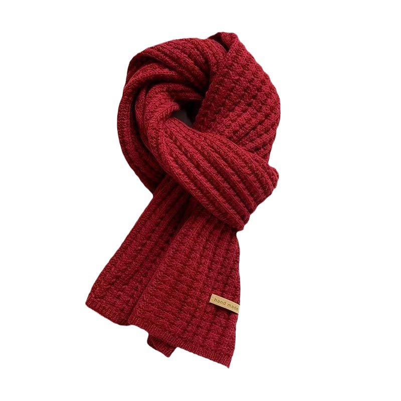Scarf Winter Men's and Women's Knitted Wool Solid Color Lengthened Warm Cute Scarf Couple's Same Style Scarf All-match