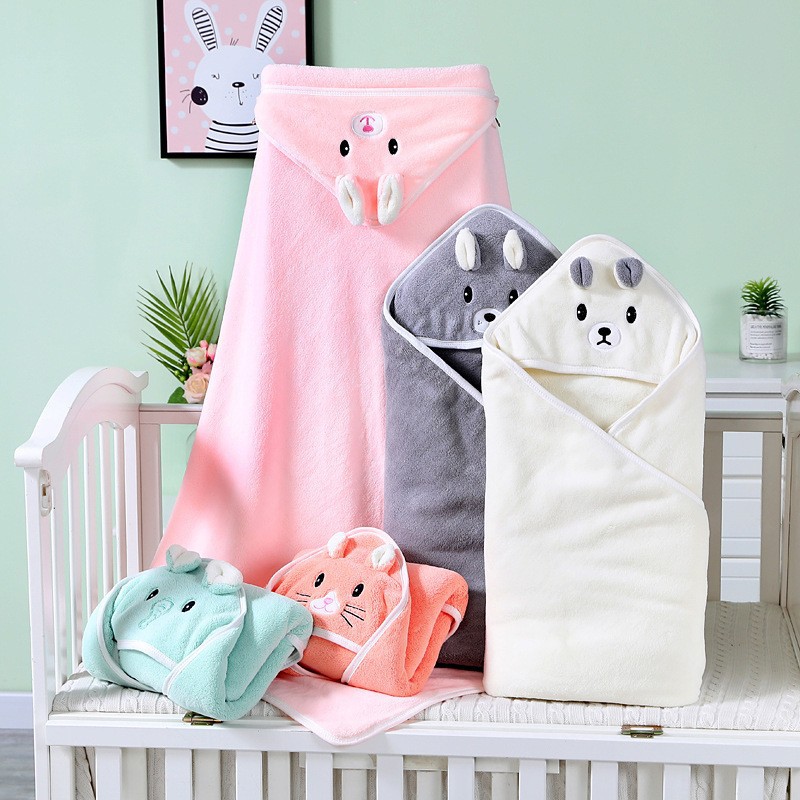 Foreign Trade Baby Hooded Bath Towel Bag Soft Cartoon Coral Fleece Cushion Cloak Water Absorbent Quick-drying Baby Bag Towel