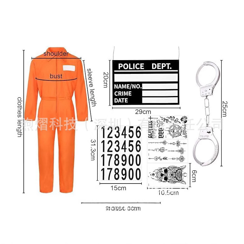 Cross Border Halloween cosplay Adult Prisoner Costume Jumpsuit Prisoner Costume suit Playing Costume Prison Uniform