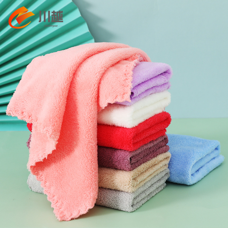 Coral Velvet Square Towel Wholesale Kindergarten Face Wash Towel Soft and Absorbent Household Kitchen Cleaning Rag Hand Towel