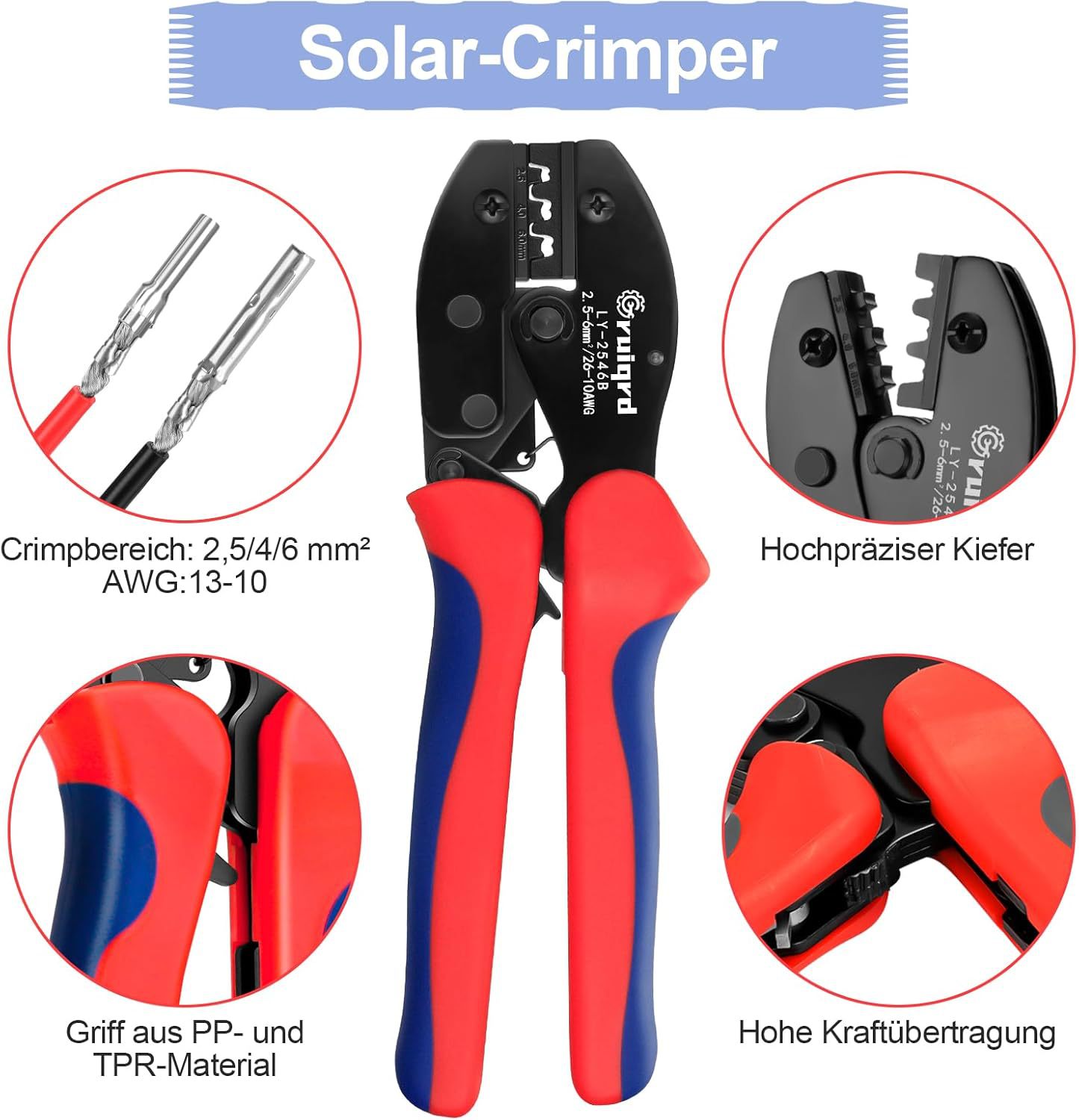 Solar Crimpzange Werkzeug Set Für 2.5/4/6mm² Pv Cable,10