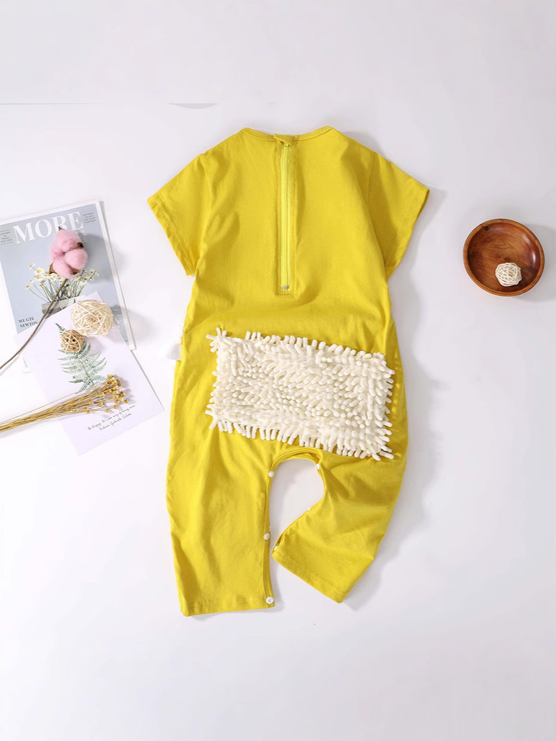 Summer Thin Baby Short-Sleeved Jumpsuit Mop Man Crawling Suit Baby Mopping Clothes to Wipe the Floor and Prevent Dirt