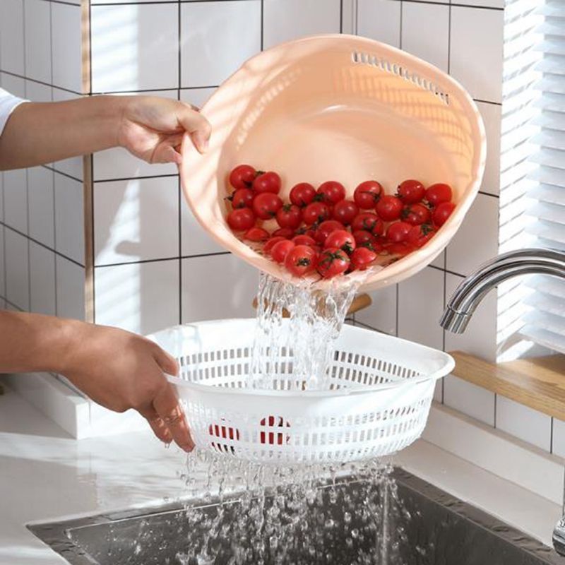 Household Double-Layer Drain Basket for Washing Fruits and Vegetables Tools Hollow Storage Basin Kitchen Multi-Purpose Vegetable Washing Basket Wholesale