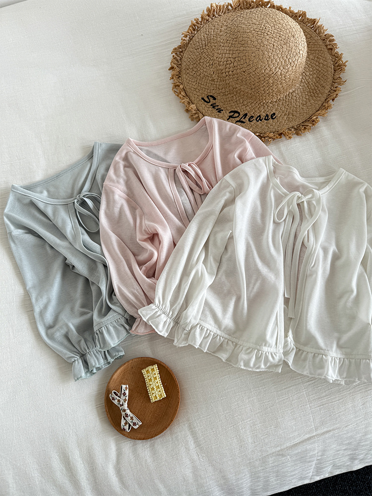 Girls' Long-Sleeved Sun Protection Clothing 2025 New Summer Style Kidsren's K-Style Skin-Friendly, Sweet and Versatile Knotted Sun Protection Clothing