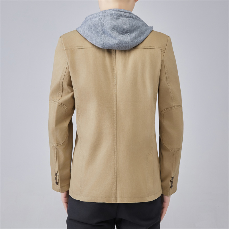 Business plus size Suit Fake Two-piece Hooded Three-button Suit Jacket Men's Spring and Autumn Ripple Handsome Casual Straight Jacket