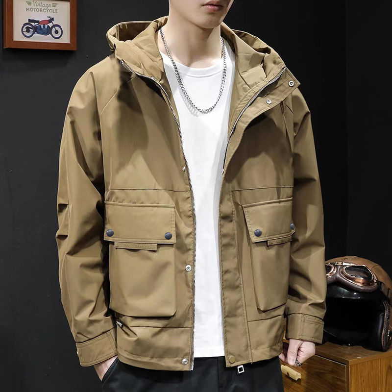 Hooded Loose Jacket Coat Men's Spring Autumn Autumn Multi-Pocket Large Size Casual Jacket Men's Spring 2025 New