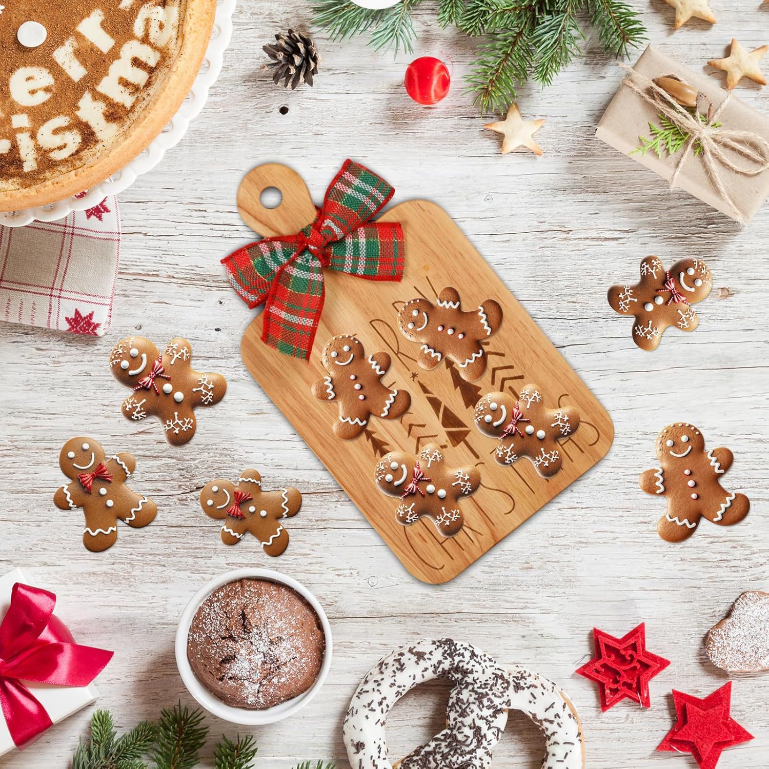 Wooden Christmas Cutting Board Household Rubber Wood Small Tray with Handle Double-Sided Cheese Plate Pizza Cheese Plate