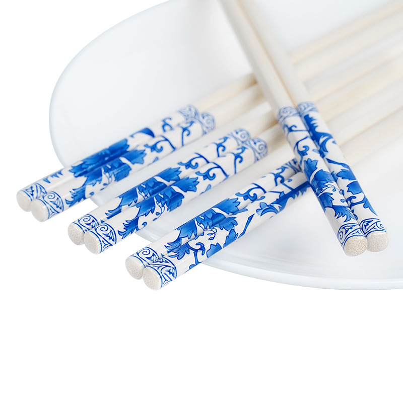 Bamboo Chopsticks Household Chinese Blue and White Porcelain Bamboo Chopsticks Disposable Chopsticks Individually Packaged Restaurant Hygienic and Convenient Chopsticks