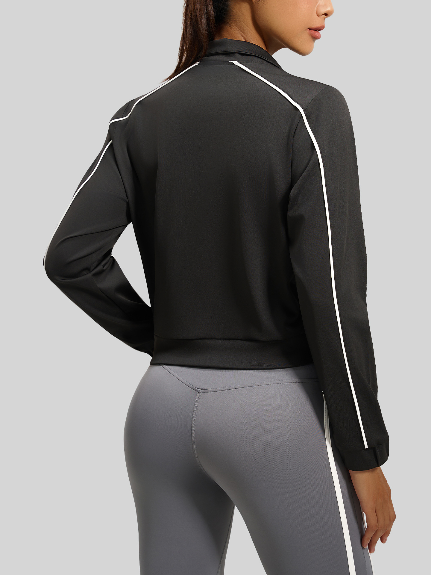 Juyitang's New Linear Loose Cardigan Jacket Spring and Autumn Contrasting Color High Elastic Breathable Casual Sports Jacket for Women