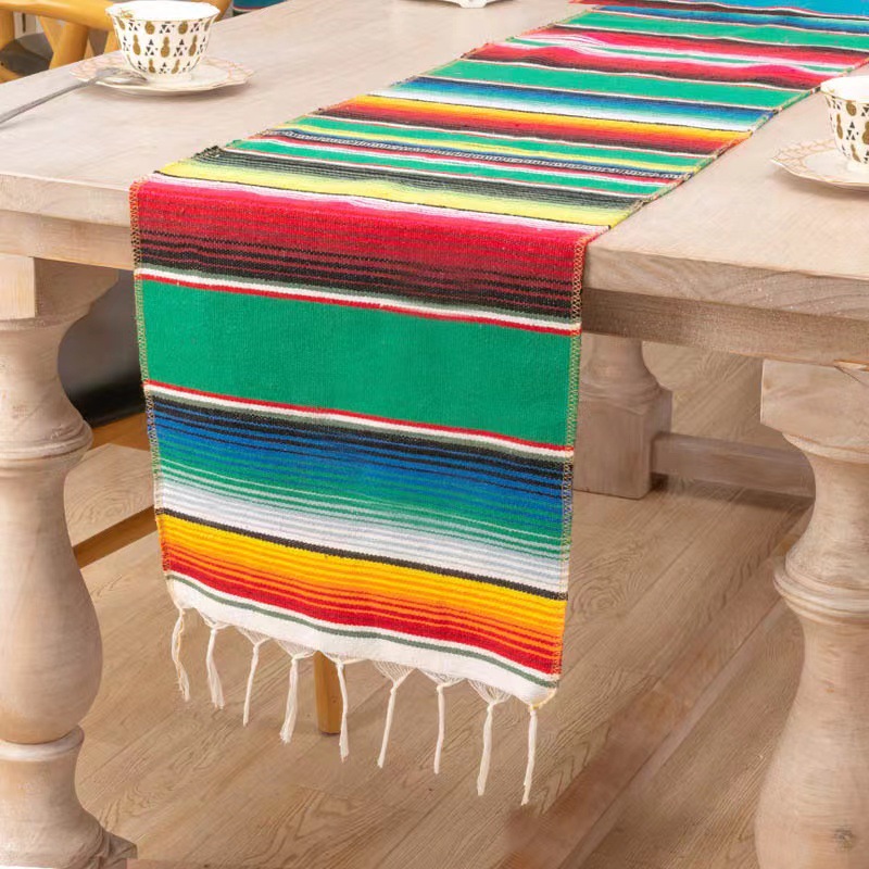 In Stock Mexican Style Amazon AliExpress Blanket Mexican Party Tablecloth Table Runner Woven Tablecloth Tassel