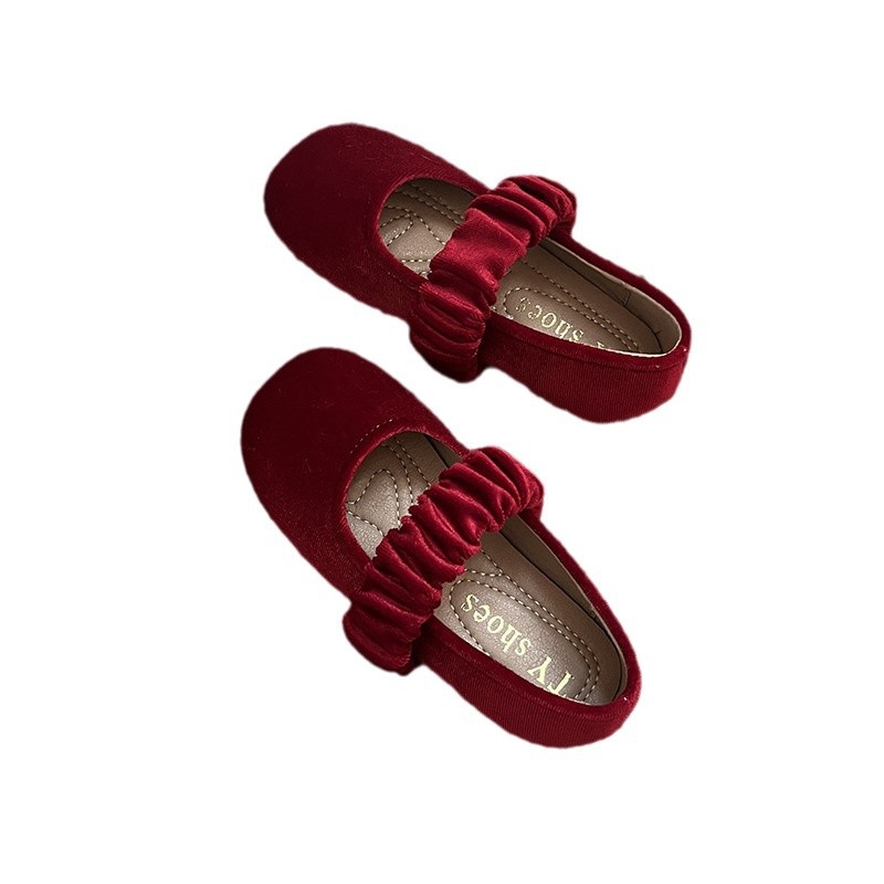 Basala Children's Shoes Girls' Princess Shoes South Korea Velvet Bean Shoes Children's Western-style All-match Soft Bottom Shallow Mouth Single Shoes