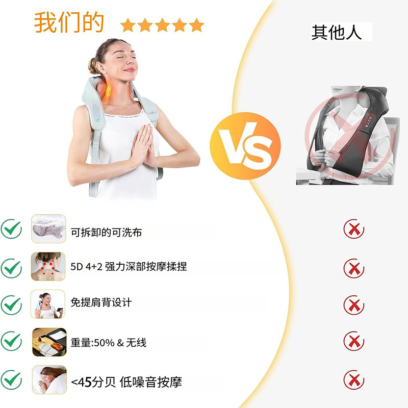 Cross-Border Trapezius Muscle Cervical Spine Massage Shawl Kneading Neck Massager Rechargeable Heating Compress Electric Massager