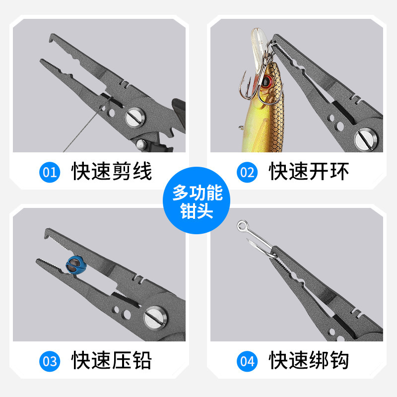 New Open-Loop Fish Line Fishing Pliers with Built-In Spring-Controlled Fish Pliers Multi-Functional Stainless Steel Teflon Lure Pliers
