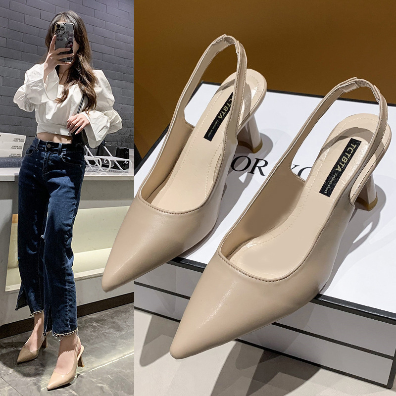 2022 Spring and Summer New Pointed Toe High Heels Women's Stiletto Toe Sandals Back Hollow Shallow Mouth Single Shoes Women