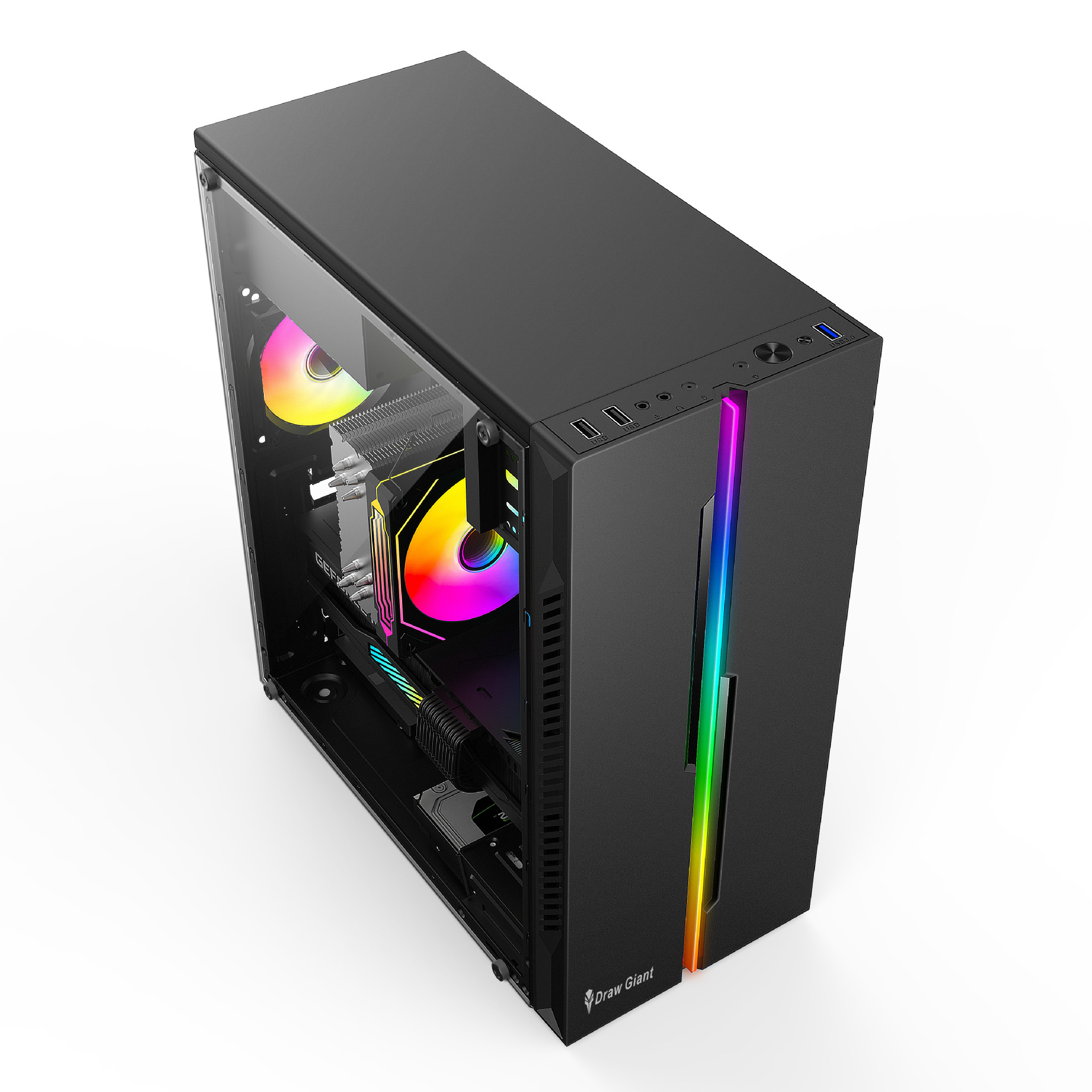 Meet Assembled Computer Case Desktop Full Side Transparent atx Glass Large Plate rgb Light Strip diy Shell Black
