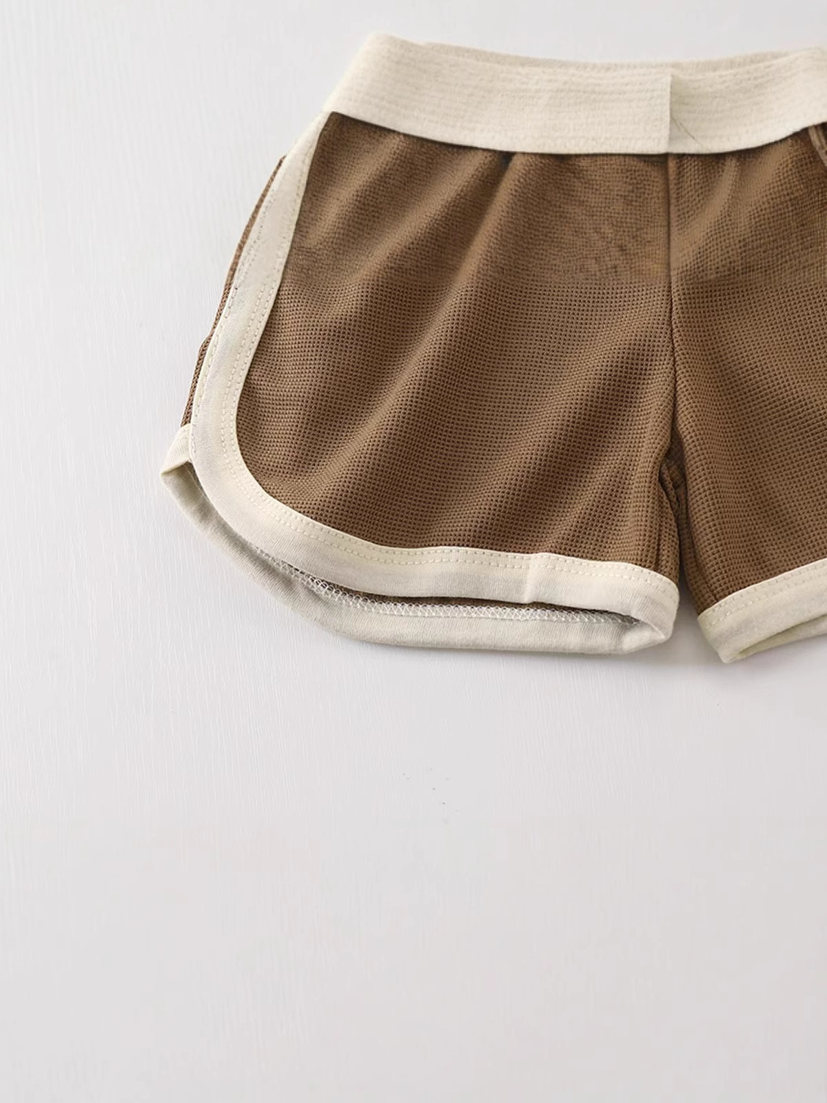 2025 New Summer Short-sleeved Shorts Children's Waffles Short-sleeved Rounded Pants Set Short Set Three Bears Head Cartoon