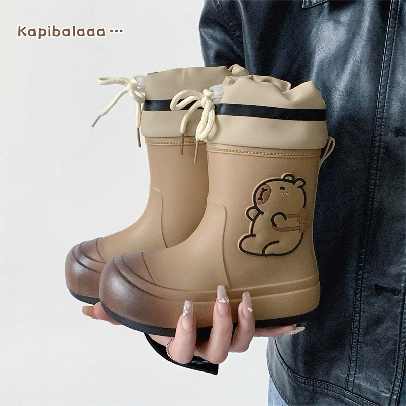 Cotton Kapibara Cute Kidsren's Rain Boots for Boys and Girls to Wear Rain Boots for Middle and Large Kidsren Waterproof and Warm Family