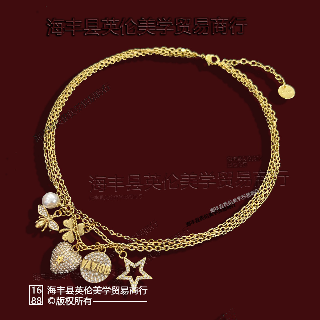 Did Home Letter Star Full Diamond Necklace Retro D Bee Earrings Multi-Layer Bracelet Brass Wholesale