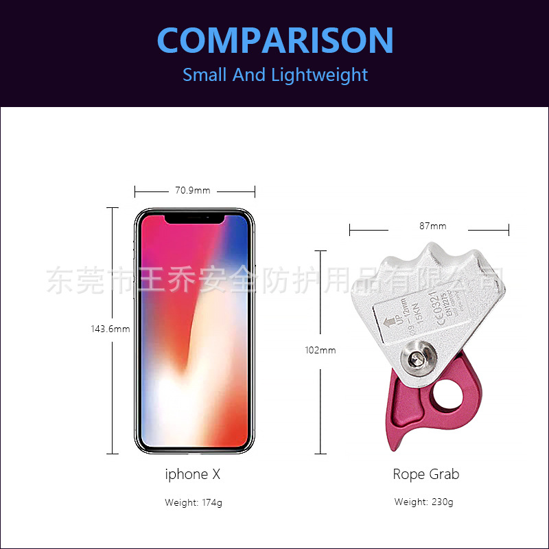 Customized logo aviation aluminum lightweight closed rope gripper safety rope self-locking device protector anti-fall fall stop device