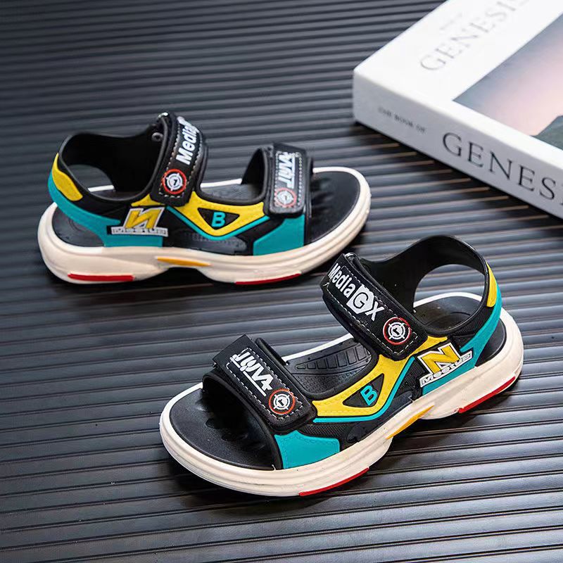 Wholesale Boys Velcro Sandals Summer Beach Shoes Medium and Large Children's Sports Shoes Baotou Anti-Collision Children's Sandals