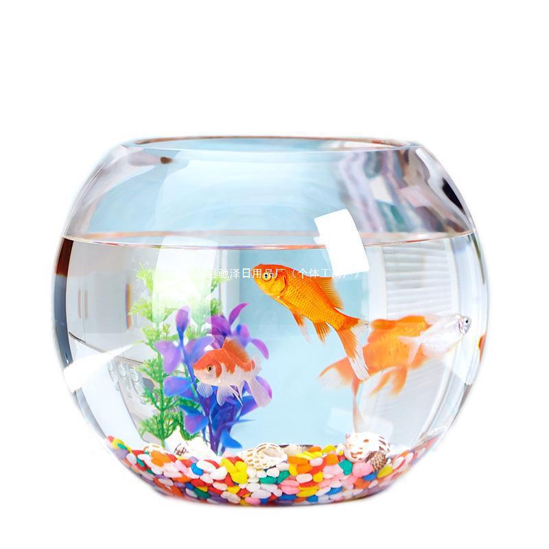 Desk Glass Fish Tank Goldfish Tank Aquarium Living Room Small Desktop Turtle Tank Transparent Round Home Landscaping