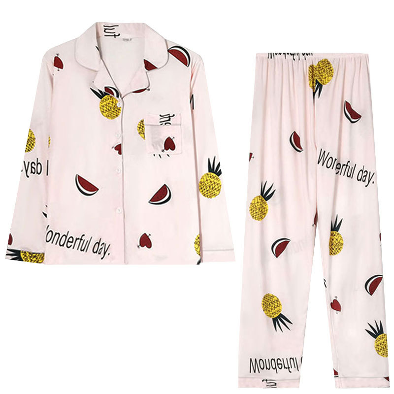 Foreign trade direct sales pajamas women's spring and autumn lapel long sleeve sweet cardigan sweet cartoon student ins home wear suit