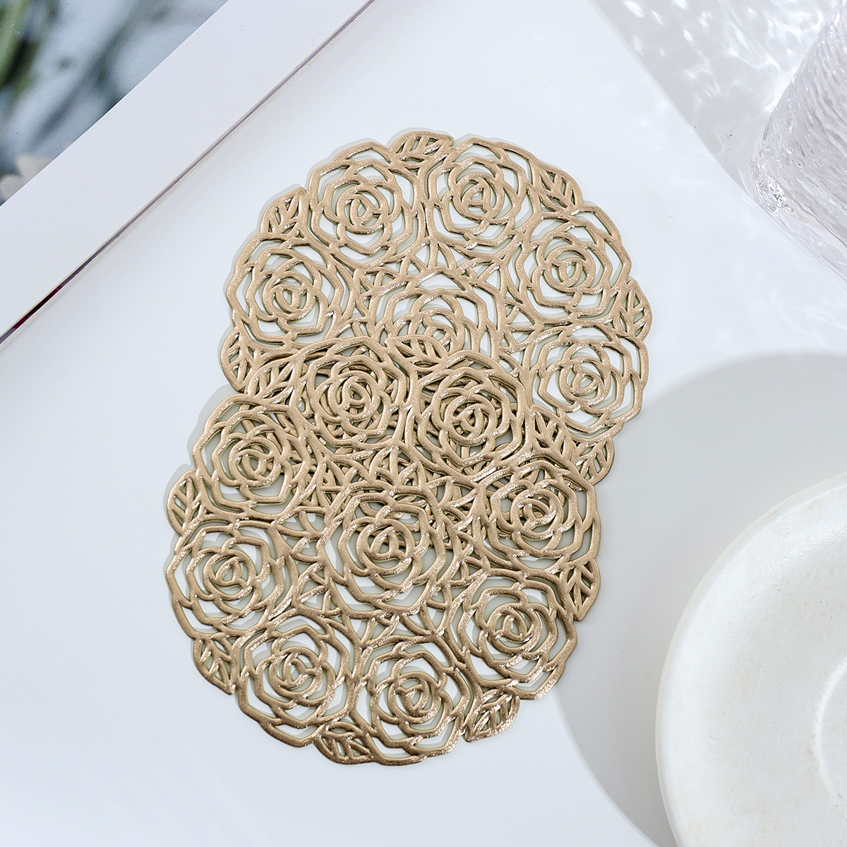 Foreign Trade Cross-border Bronzing Color Coaster Dining Table Decorative Placemat Non-slip Thermal Insulation Small Coaster Matching Placemat