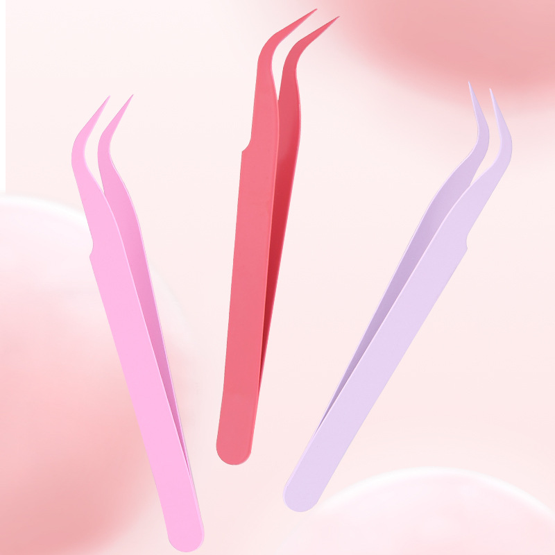 113 long false eyelash tip elbow tweezers stainless steel cost-effective tweezers small size gold feather clip pink gift tweezers