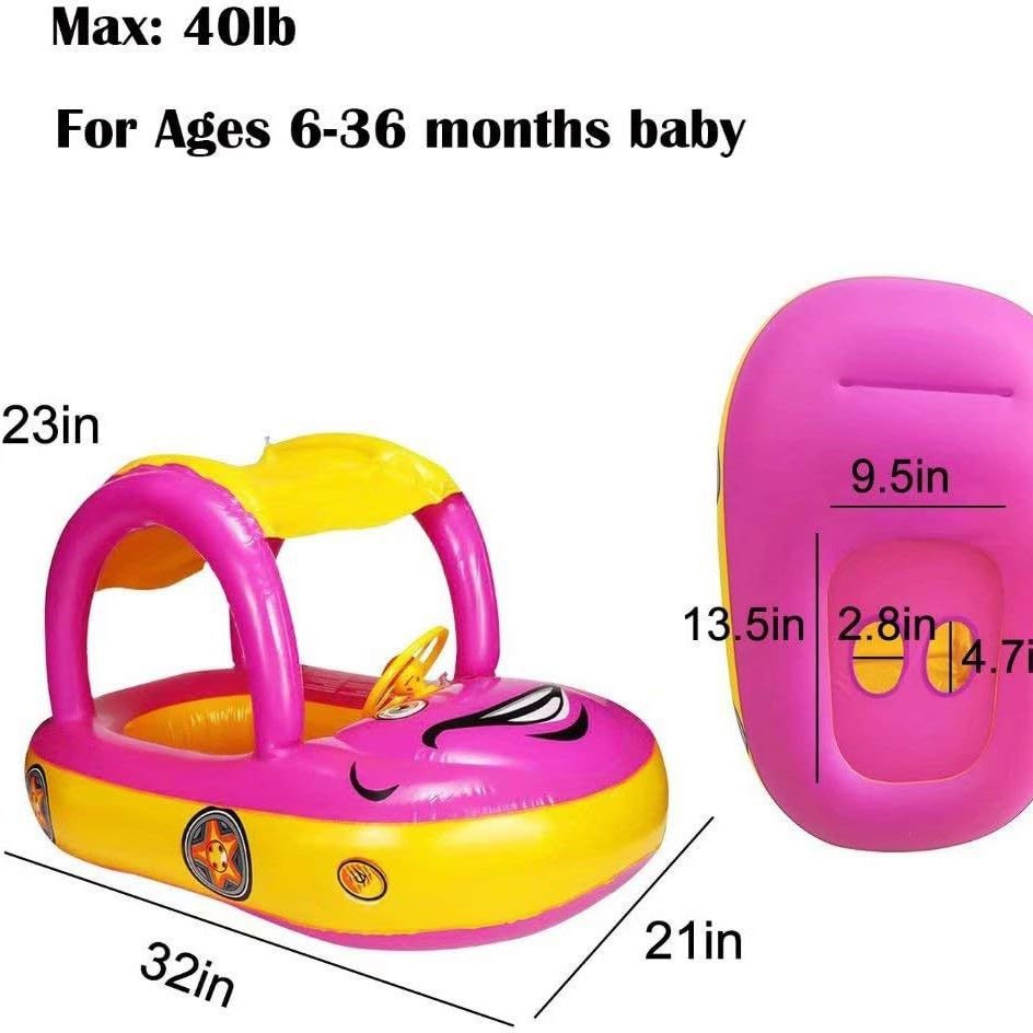 3 Colors of Children's Inflatable Swimming Rings, Car-Shaped Seat Rings, Outdoor Sun Protection and Shading, Removable and Thickened Seat Rings