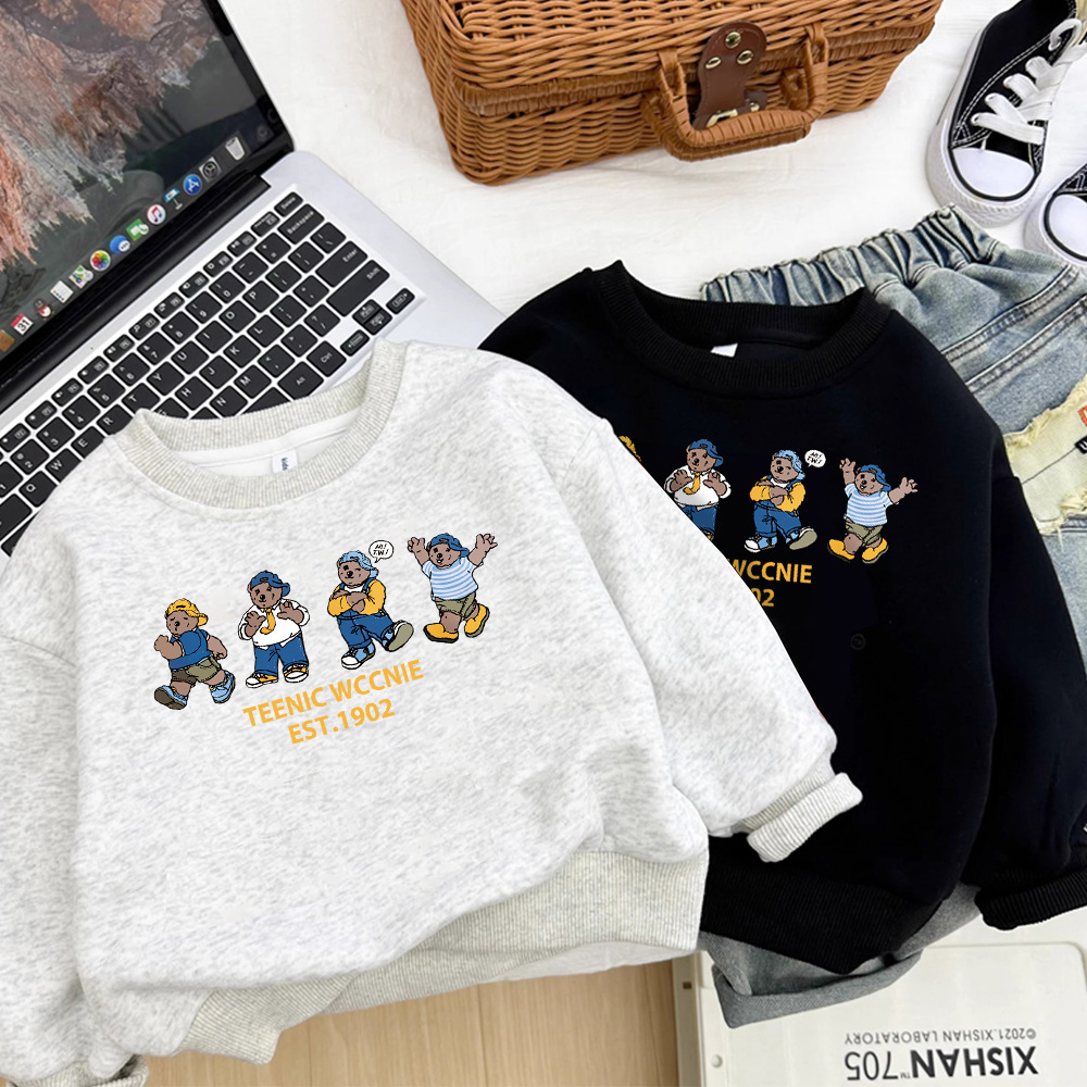 Толстовка с флисовой подкладкой унисекс для детей, новая модель осень-зима 2026, стильный мультфильм, повседневный универсальный топ