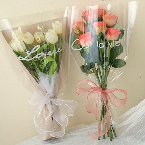 Полностью прозрачный мешок для букета английских цветов, упаковка для множества роз, пластиковый мешок для упаковки одного цветка, прямая продажа с завода