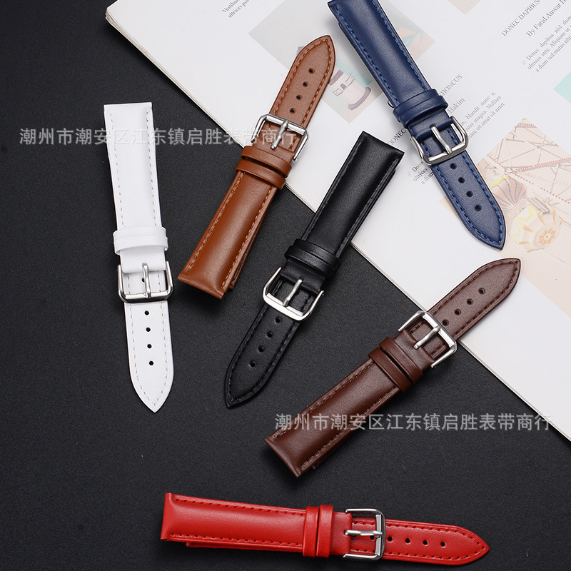 Manufacturer's Ready-Made Genuine Leather Watch Strap Plain Calfskin Needle Pattern Cowhide Strap Accessories 20Mm22Mm