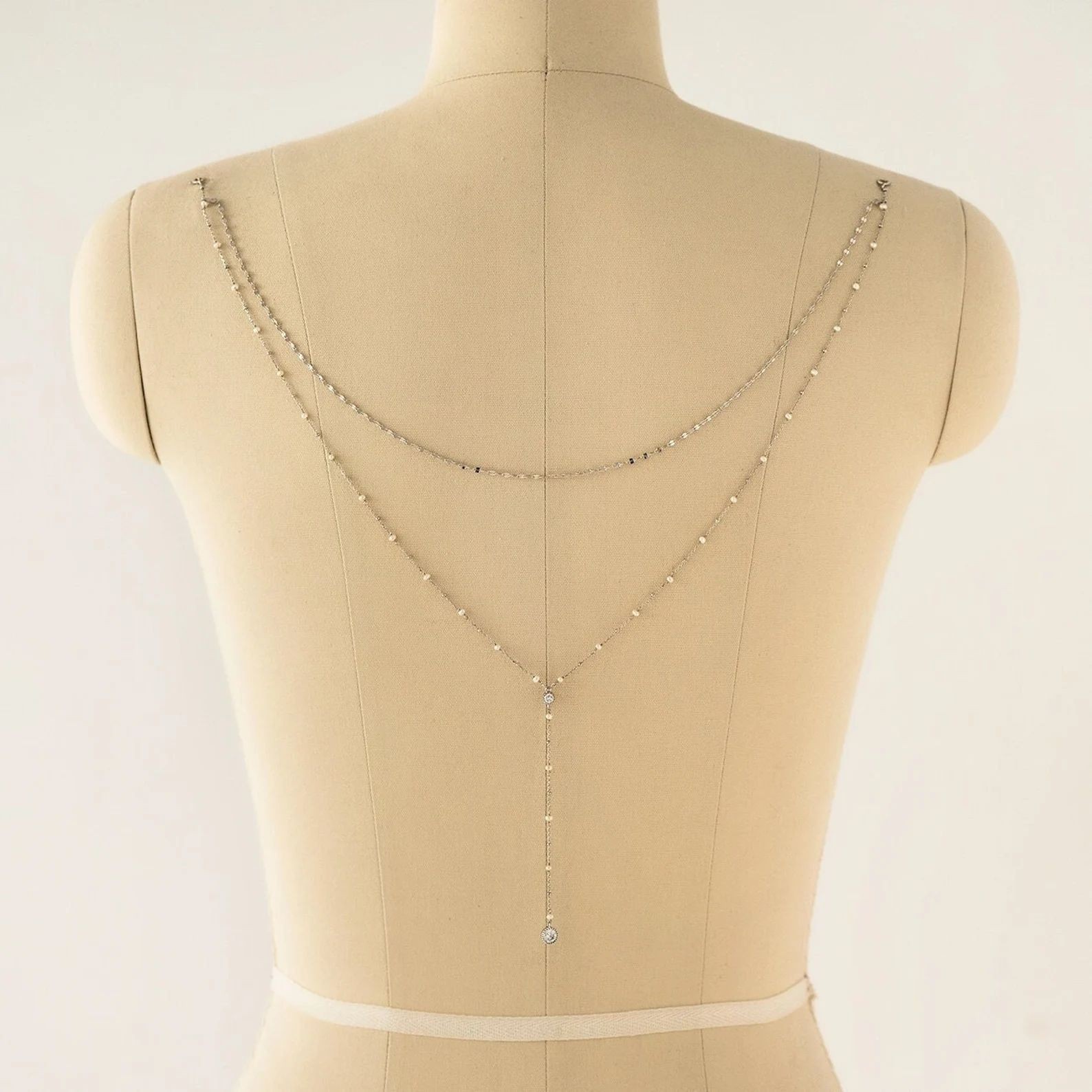 New Double-Layer Back Chain Simple Rhinestone Pendant Back Chain Bridal Dress Body Chain Accessories Back Chain