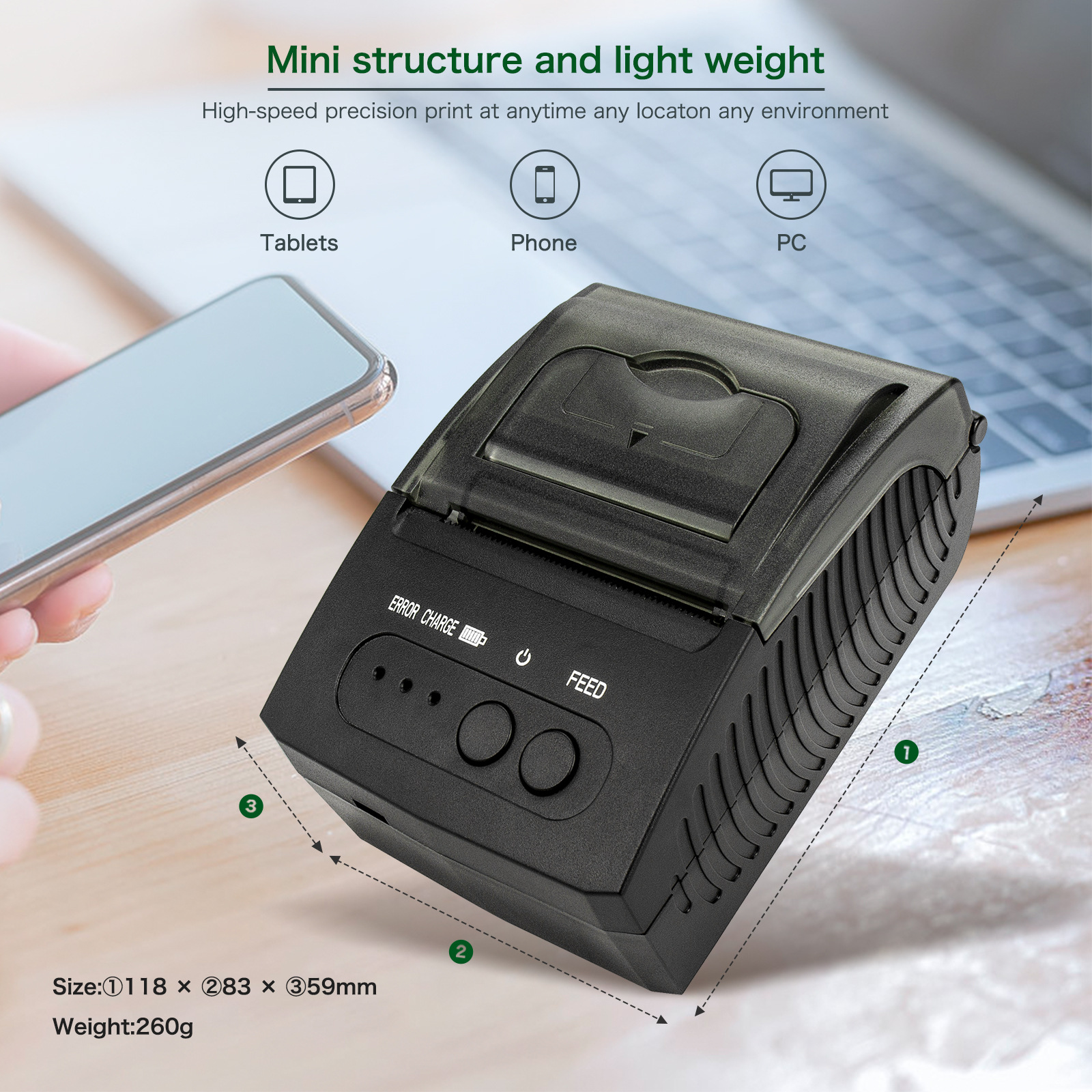 Factory Direct Sales Thermal Printer 58mm Handheld Portable Meituan Takeaway Handheld Bluetooth Receipt Printer