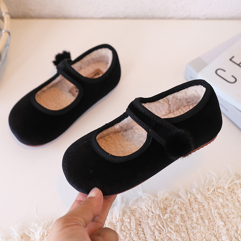 Korean Style Girls Princess Shoes 2025 Autumn and Winter Velvet Leather Shoes Fleece-Lined Versatile Princess Shoes Red Festive Small Leather Shoes