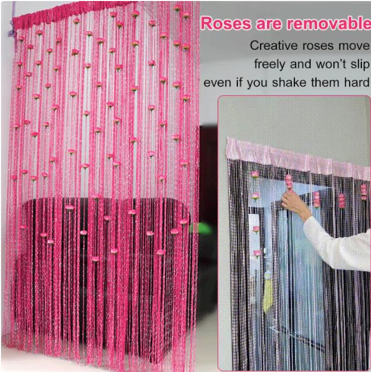Door curtain with rose flower rose line curtain tassel curtain partition curtain