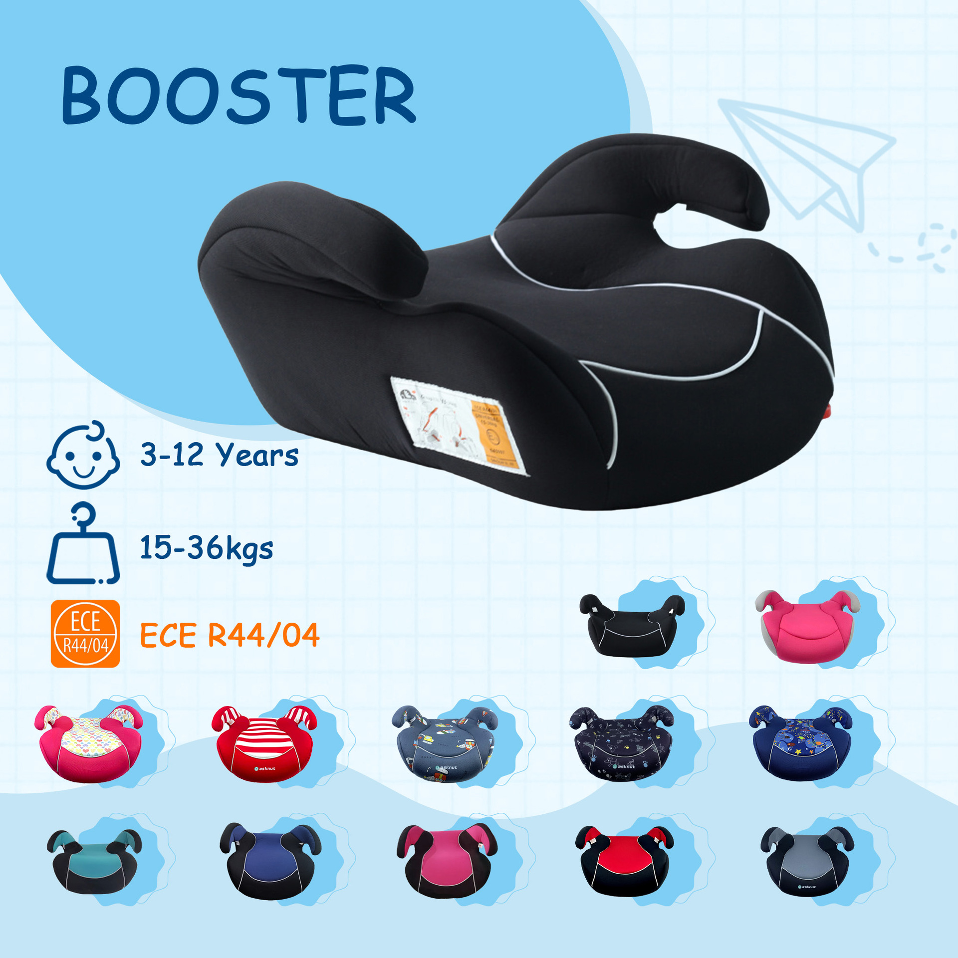 Портативное детское автокресло с увеличенной подушкой для детей 3-12 лет, сертификация ECER44 CCC