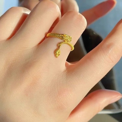 High imitation gold-plated Little Red Book with Dragon Tail Ring Design Niche Light Luxury Open Ring for Girlfriend