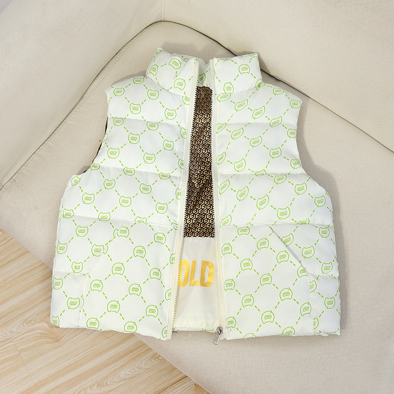 Autumn and Winter Black Stand Collar down Cotton Vest for Boys and Girls, Trendy Outerwear for Older Children, Stylish and Fashionable