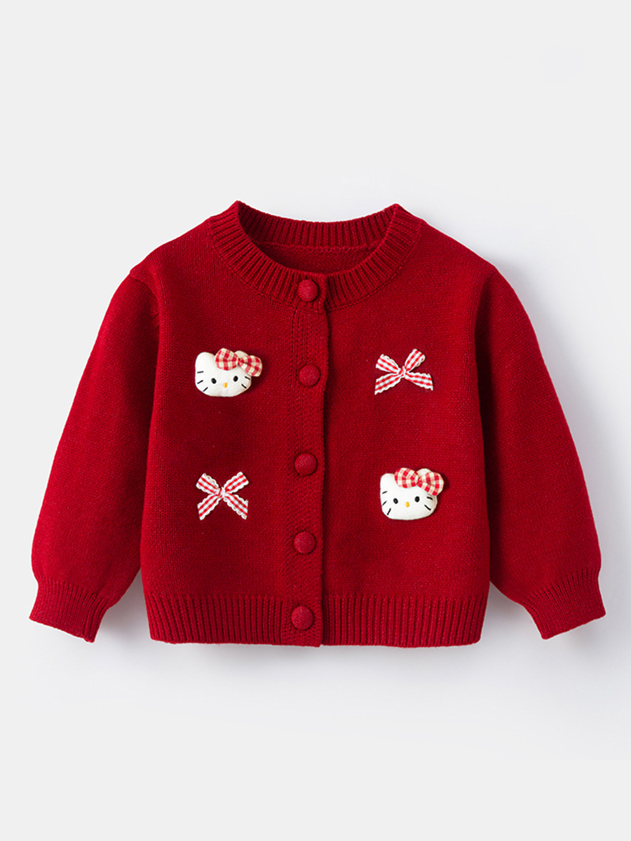 New Kidsren's Cardigan Jacket 2025 Red Girls Sweater Autumn and Winter Baby Girl Sweater Baby Knitted 5666