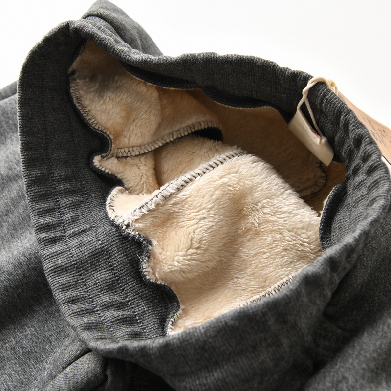 Foreign trade export single padded lamb fleece solid color slim warm toe sports casual pants men's winter 0950