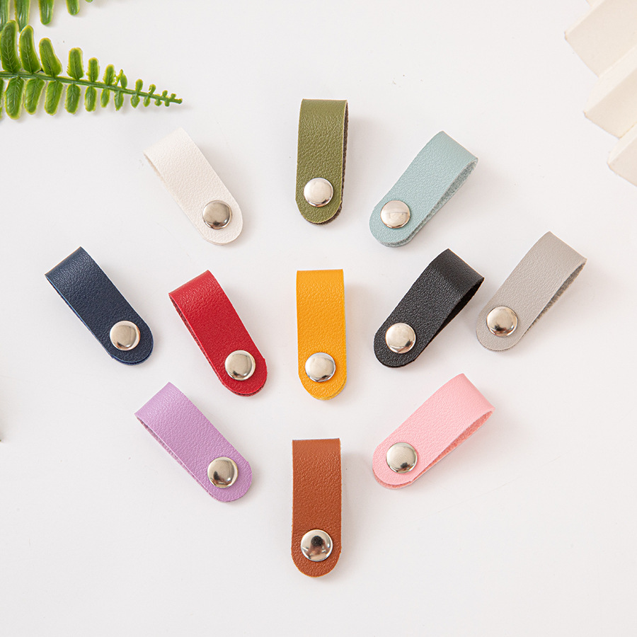 Cross-Border Leather Snap Button Power Cord Organizer, Leather Cable Organizer, Data Cable Hub, Scarf Buckle