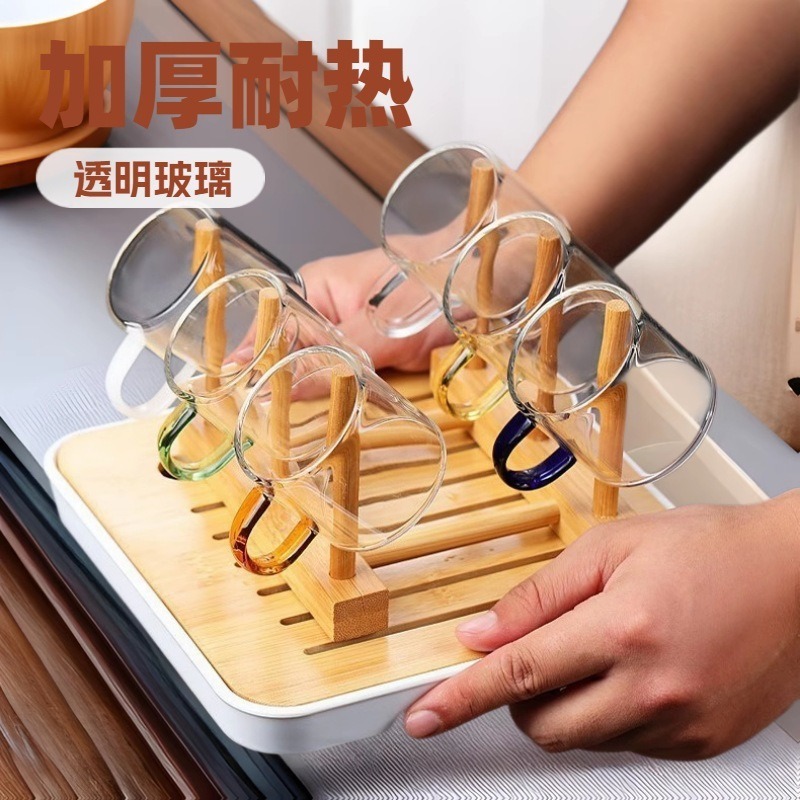 Six-Color Transparent Cup, Tea Tasting Cup, Heat-Resistant Glass Small Tea Cup, Household Tea Set, Small Handle Cup, Kung Fu Tea Cup, Simple Design