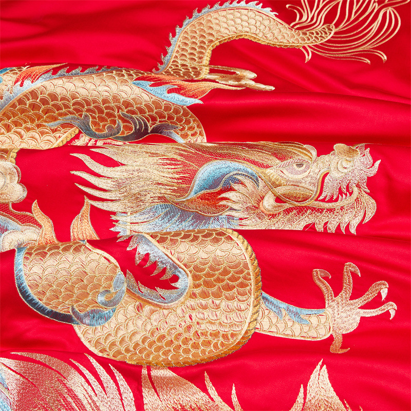 High-End New Chinese-Style Dragon and Phoenix Wedding Four-Piece Set Made of Pure Cotton with Embroidery, Red Wedding Quilt, Bedding for the Bridal Chamber