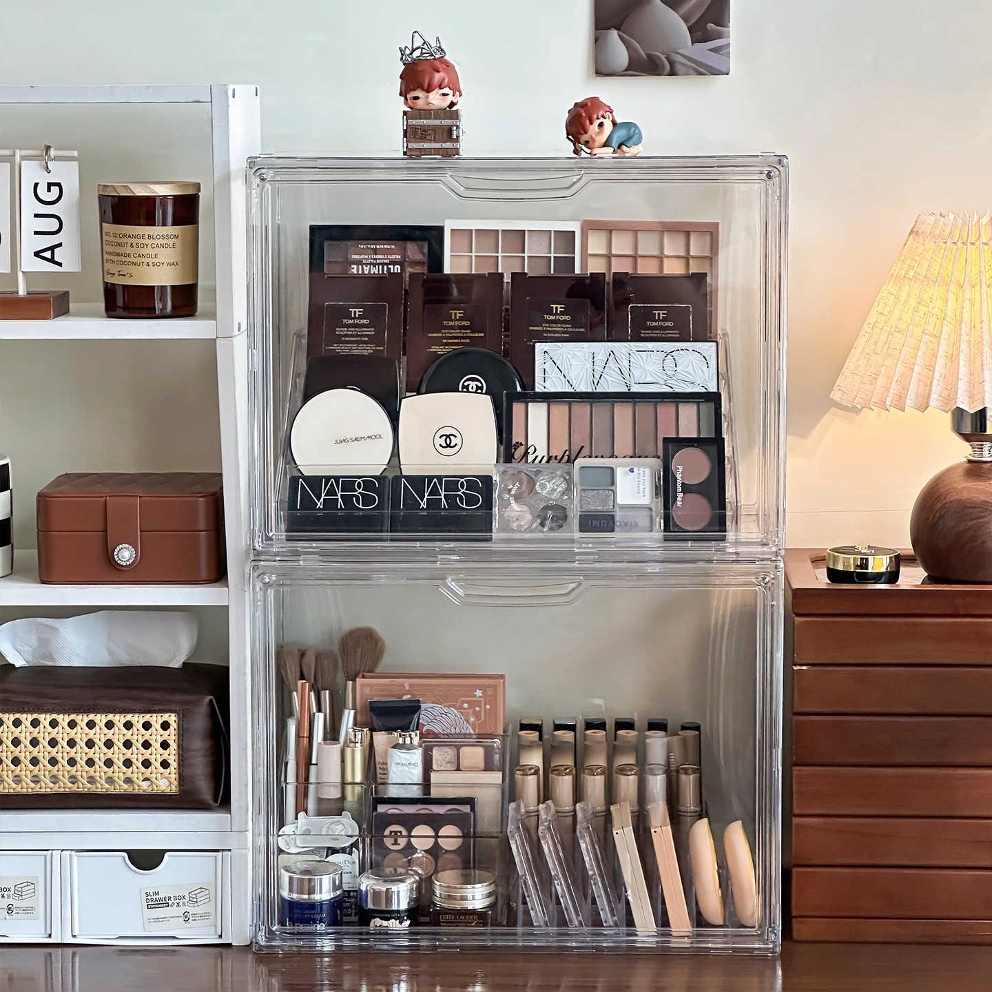 Dust-Proof Cosmetics Storage Box Desktop High-End Perfume Lipstick Organizer Large-Capacity Powder Cake Eye Shadow Display Stand