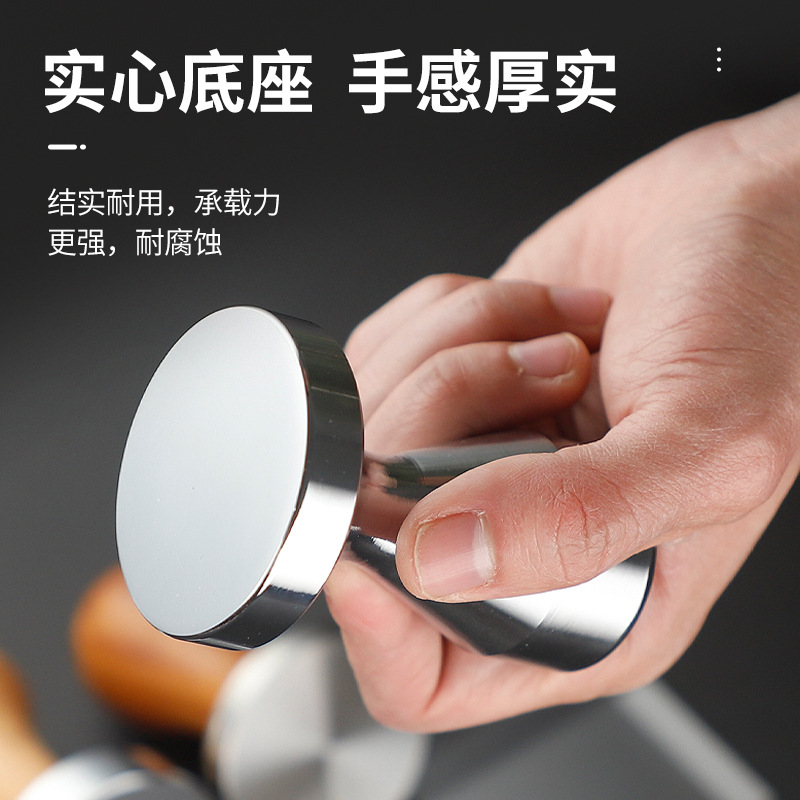 Wooden handle coffee powder Press electroplating alloy powder hammer cloth powder 4951/53/58mm powder filler supporting equipment